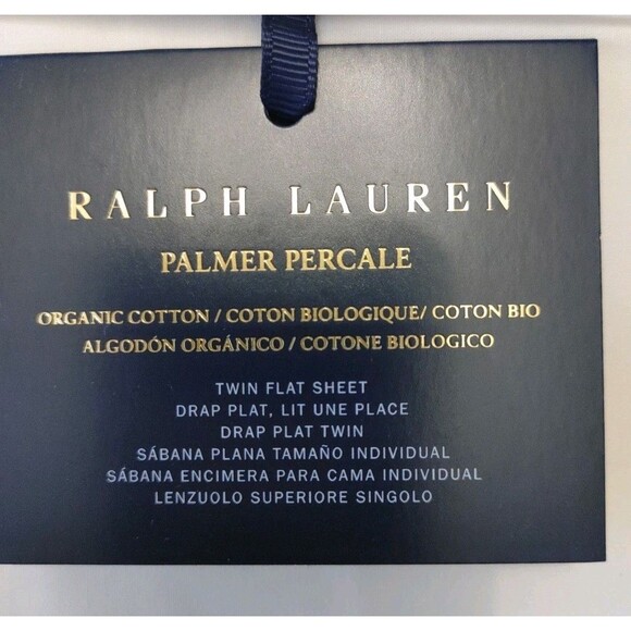 Ralph Lauren 100% Cotton Percale Palmer TWIN Flat Sheet White/Polo Navy (003) - Picture 2 of 3